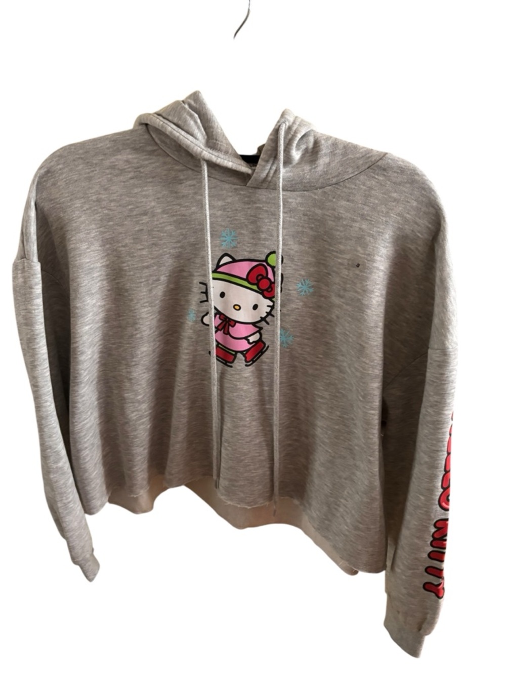 Aeropostale Hello Kitty Ice Skating Cropped Pullover Hoodie Gray NWT